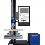 An eXpert 7600 single column material testing machine performing a bend test