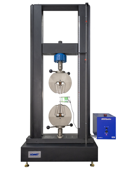 Universal Testing machine performing a tensile test on a metal sample